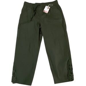 Palm Rio Pants Women L Green Excellence Cropped Lace Hem